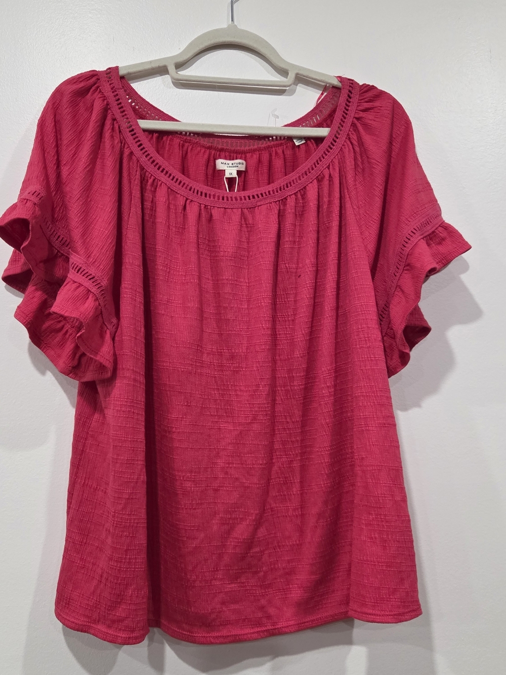 Max Studio Raspberry Scoop Neck Ruffle Sleeve Blouse - Picture 2 of 3